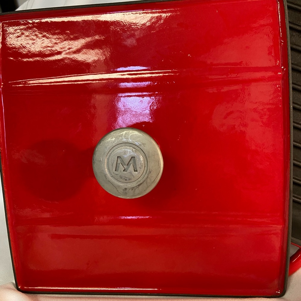 12” Mario Batali cast iron panini pan w lid.